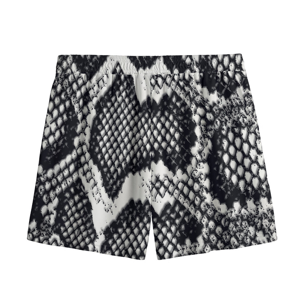 Black And White Snakeskin Print Mesh Shorts
