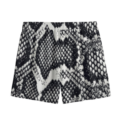 Black And White Snakeskin Print Mesh Shorts