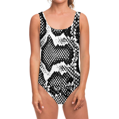 Black And White Snakeskin Print One Piece Swimsuit
