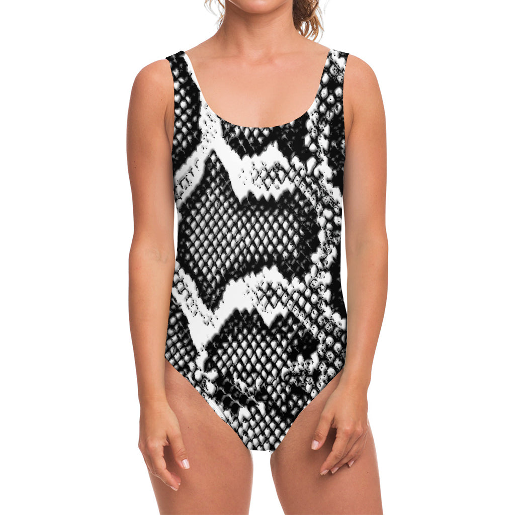 Black And White Snakeskin Print One Piece Swimsuit