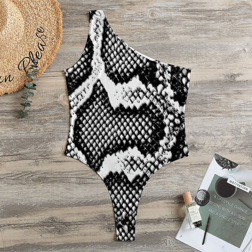 Black And White Snakeskin Print One Shoulder Bodysuit