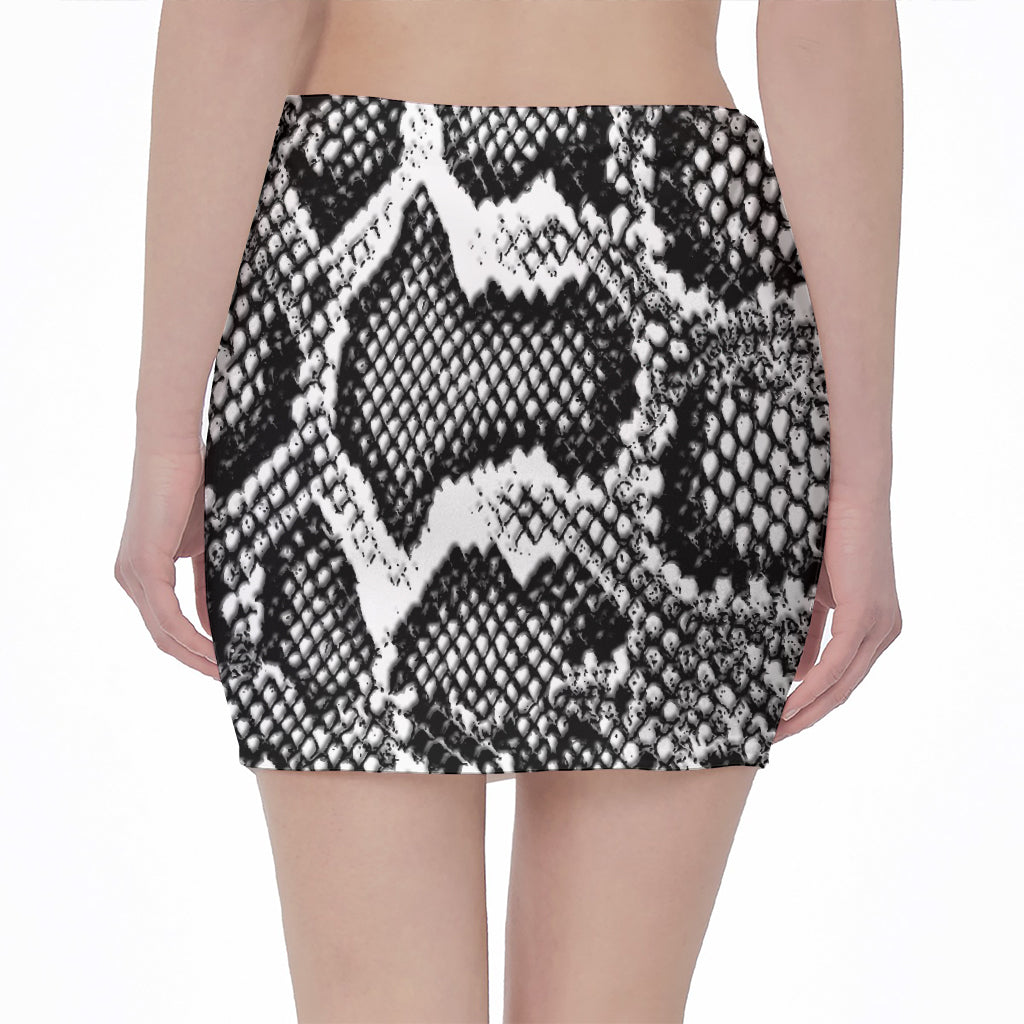 Black And White Snakeskin Print Pencil Mini Skirt