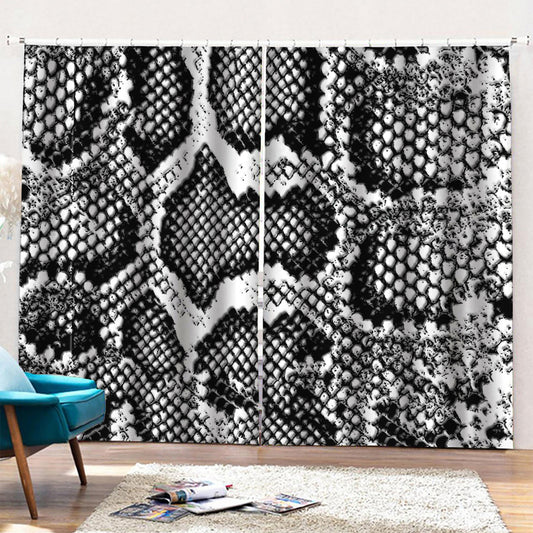 Black And White Snakeskin Print Pencil Pleat Curtains