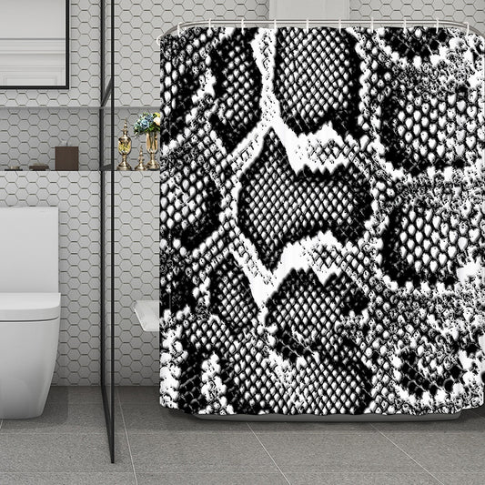 Black And White Snakeskin Print Polyester Shower Curtain