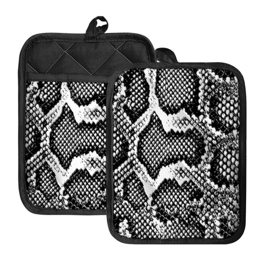 Black And White Snakeskin Print Pot Holders With Pocket