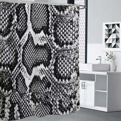 Black And White Snakeskin Print Premium Shower Curtain