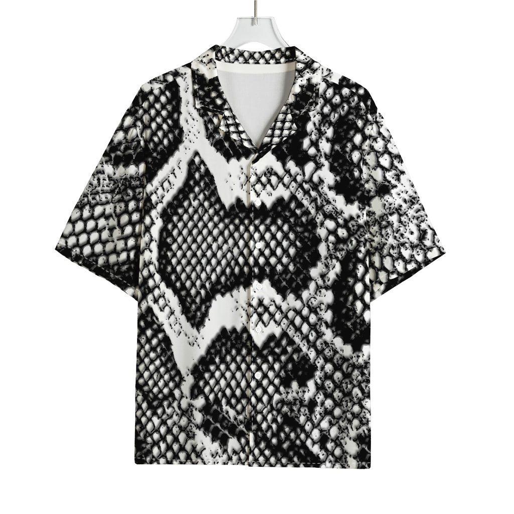 Black And White Snakeskin Print Rayon Hawaiian Shirt