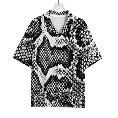 Black And White Snakeskin Print Rayon Hawaiian Shirt