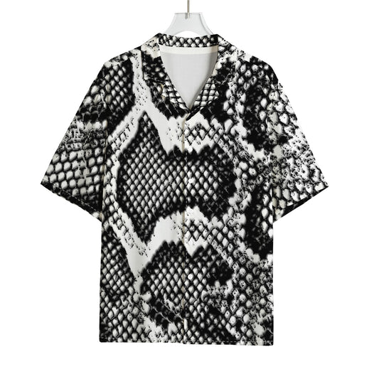 Black And White Snakeskin Print Rayon Hawaiian Shirt