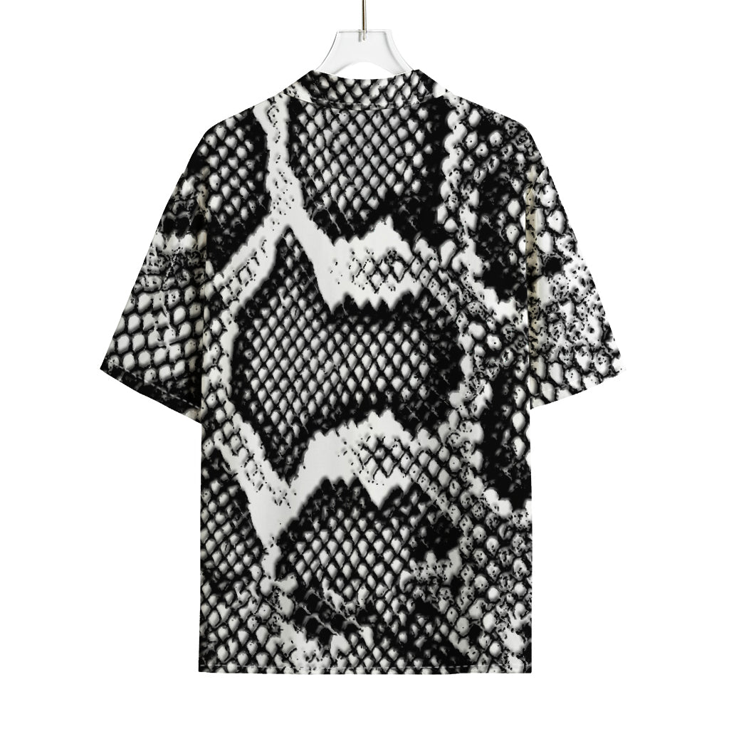 Black And White Snakeskin Print Rayon Hawaiian Shirt