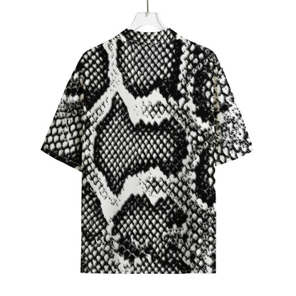 Black And White Snakeskin Print Rayon Hawaiian Shirt