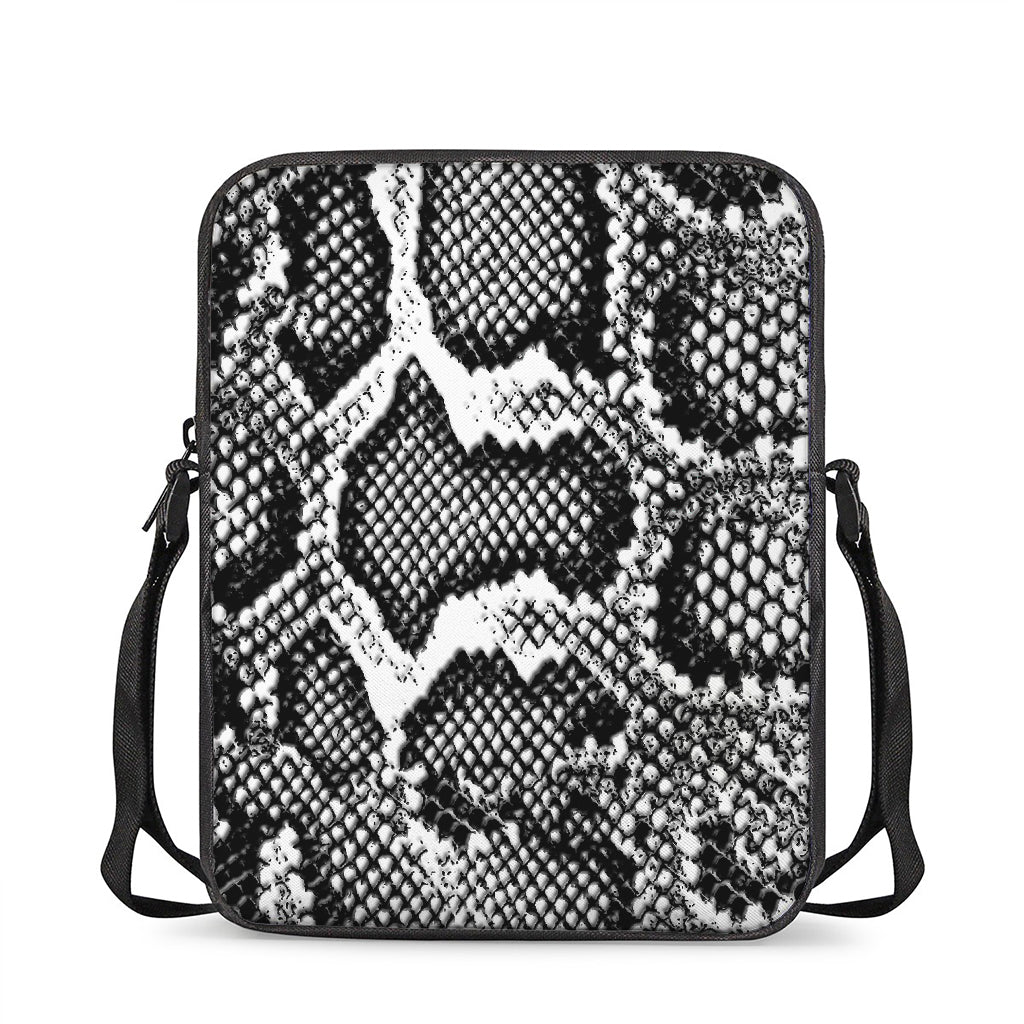 Black And White Snakeskin Print Rectangular Crossbody Bag