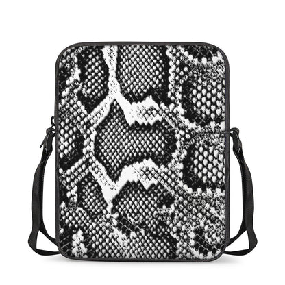 Black And White Snakeskin Print Rectangular Crossbody Bag