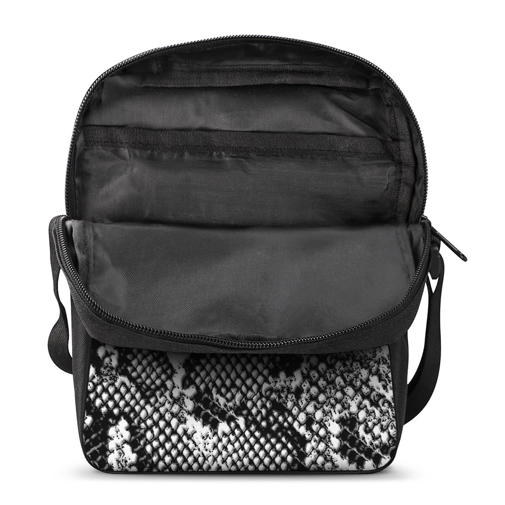 Black And White Snakeskin Print Rectangular Crossbody Bag