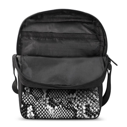 Black And White Snakeskin Print Rectangular Crossbody Bag