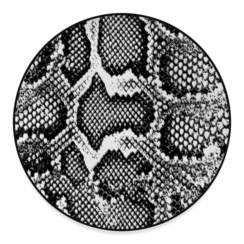 Black And White Snakeskin Print Round Floor Mat