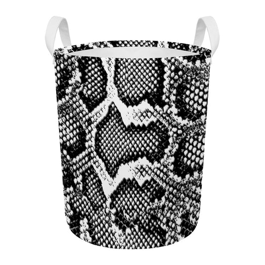 Black And White Snakeskin Print Round Laundry Basket