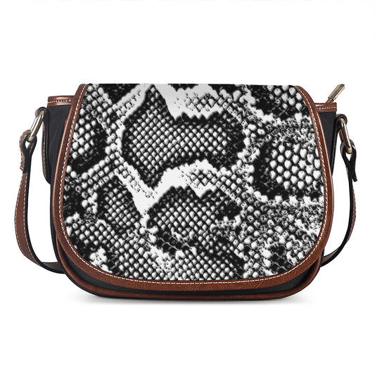 Black And White Snakeskin Print Saddle Bag