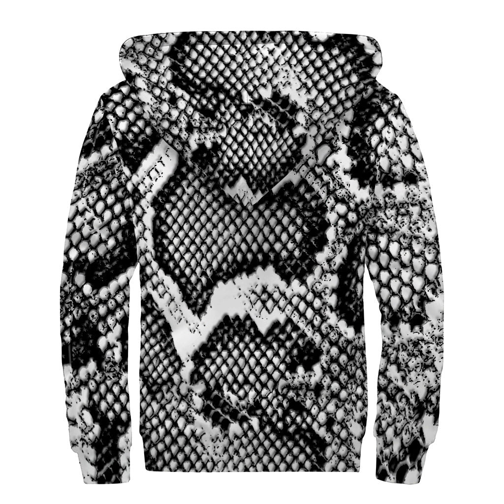 Black And White Snakeskin Print Sherpa Lined Zip Up Hoodie
