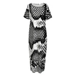 Black And White Snakeskin Print Short Sleeve Long Nightdress