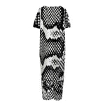 Black And White Snakeskin Print Short Sleeve Long Nightdress