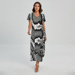 Black And White Snakeskin Print Short Sleeve Maxi Dress