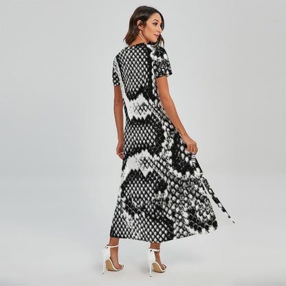 Black And White Snakeskin Print Short Sleeve Maxi Dress