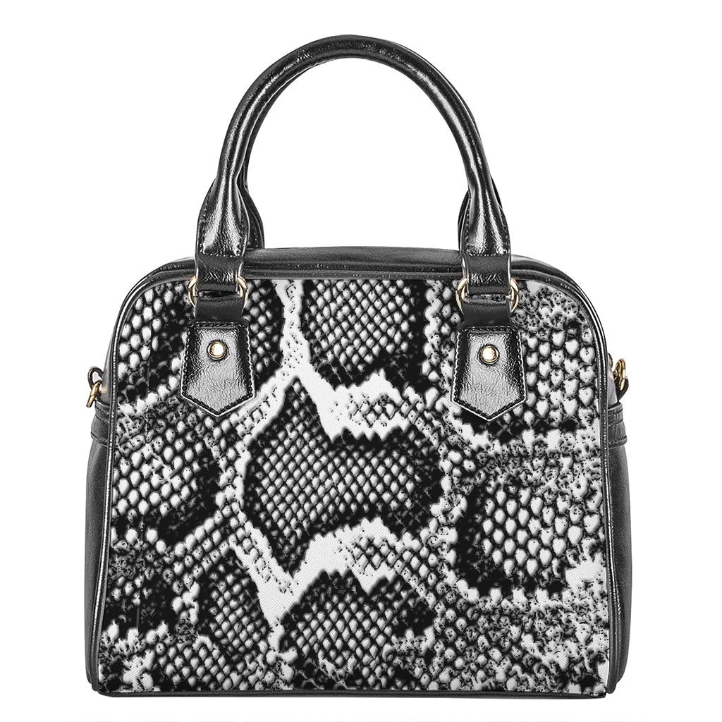 Black And White Snakeskin Print Shoulder Handbag