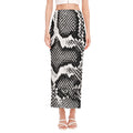 Black And White Snakeskin Print Side Slit Maxi Skirt