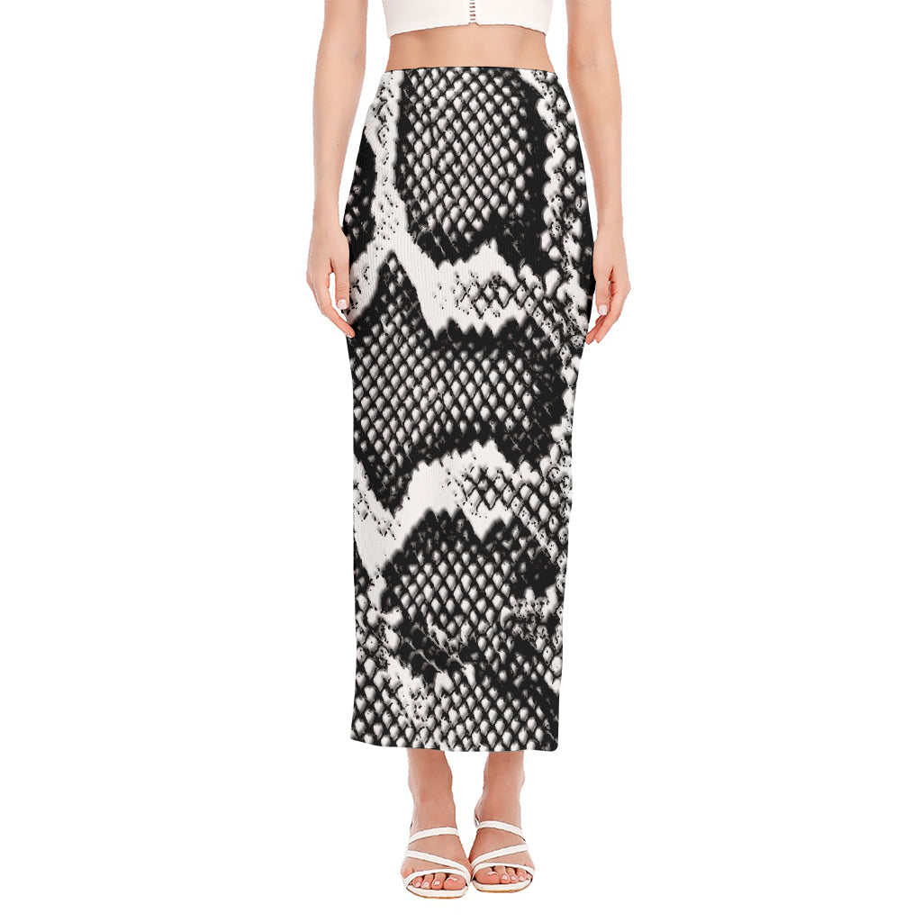 Black And White Snakeskin Print Side Slit Maxi Skirt