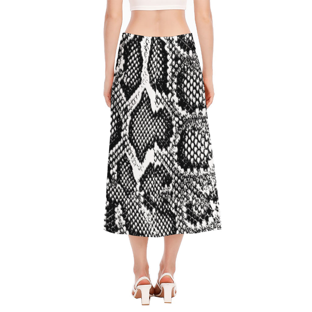 Black And White Snakeskin Print Side Slit Midi Skirt