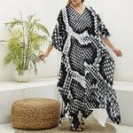 Black And White Snakeskin Print Silk V-Neck Kaftan Dress