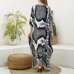 Black And White Snakeskin Print Silk V-Neck Kaftan Dress
