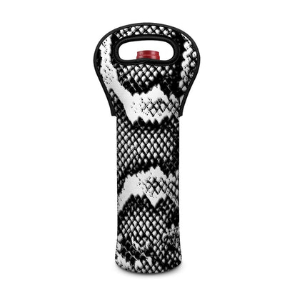 Black And White Snakeskin Print Single Neoprene Wine Tote