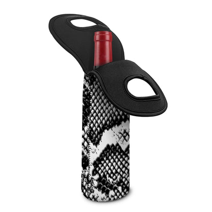 Black And White Snakeskin Print Single Neoprene Wine Tote