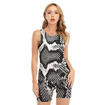 Black And White Snakeskin Print Sleeveless One Piece Swimsuit