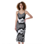 Black And White Snakeskin Print Slim Fit Midi Cami Dress