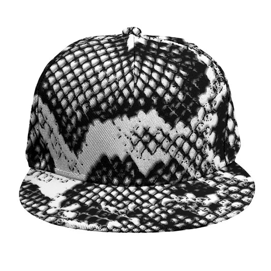 Black And White Snakeskin Print Snapback Cap