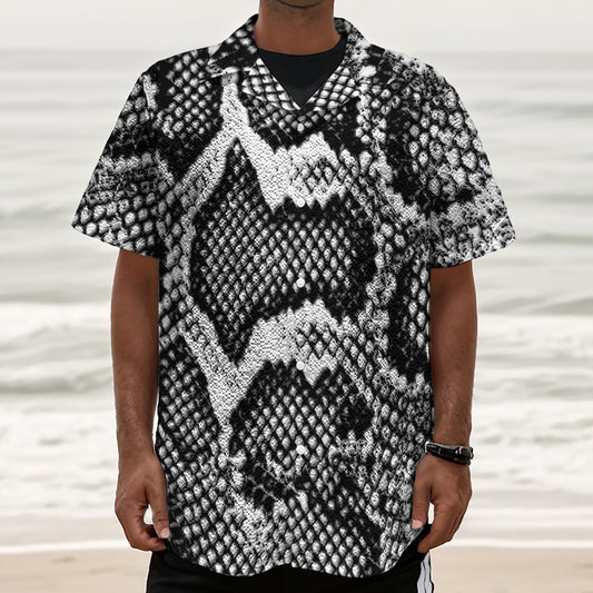 Black And White Snakeskin Print Textured Short Sleeve Shirt