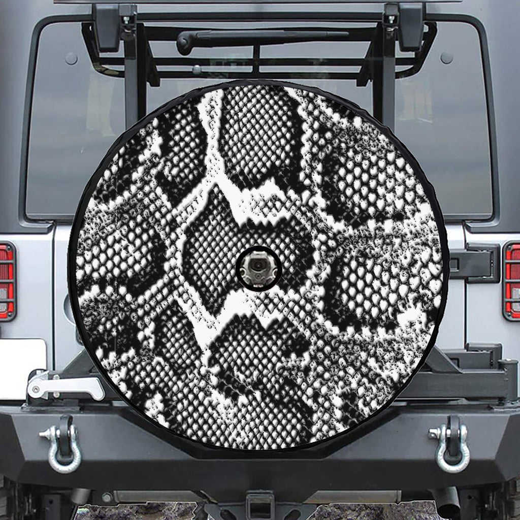 Black And White Snakeskin Print Tire Cover With Camera Hole