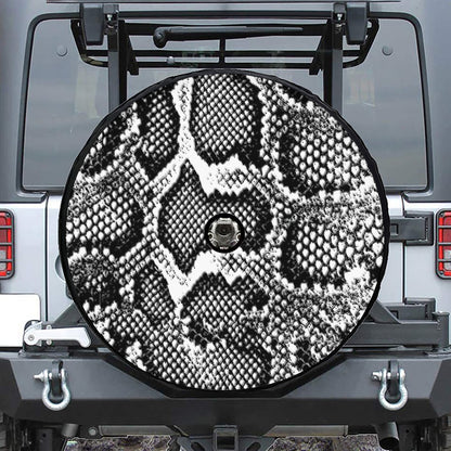 Black And White Snakeskin Print Tire Cover With Camera Hole