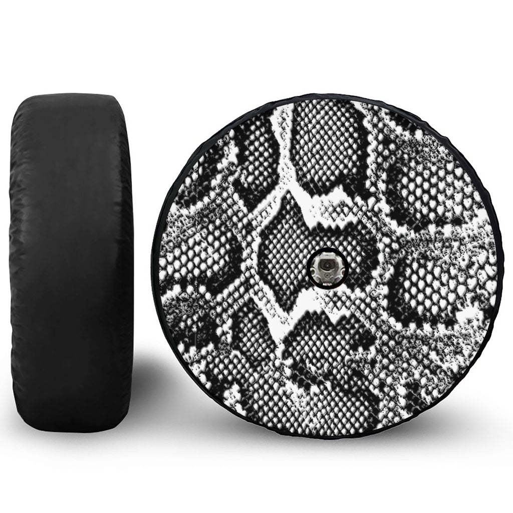 Black And White Snakeskin Print Tire Cover With Camera Hole