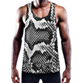 Black And White Snakeskin Print Men's Workout Tank Top