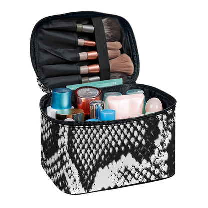 Black And White Snakeskin Print Travel Makeup Bag