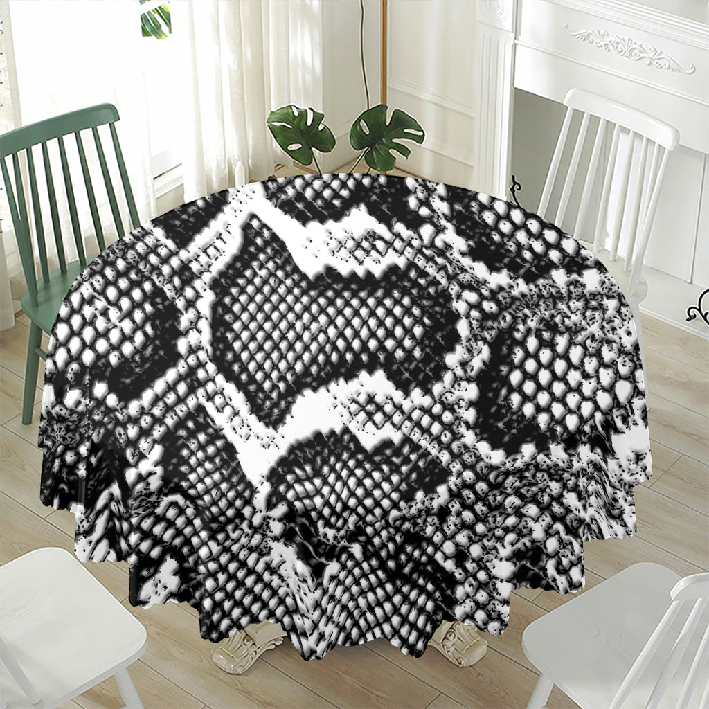 Black And White Snakeskin Print Waterproof Round Tablecloth