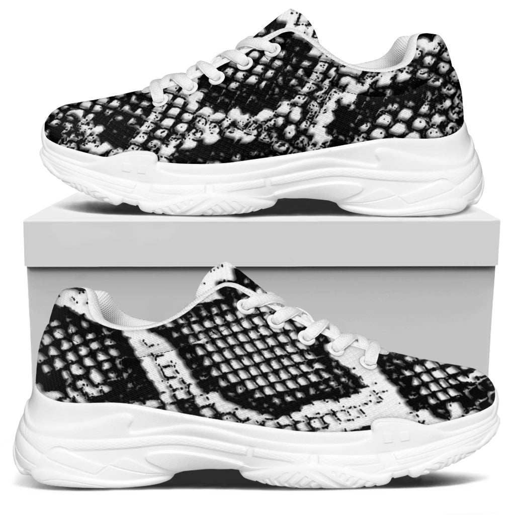 Black And White Snakeskin Print White Chunky Shoes