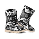 Black And White Snakeskin Print Winter Boots