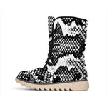 Black And White Snakeskin Print Winter Boots