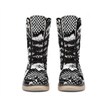 Black And White Snakeskin Print Winter Boots
