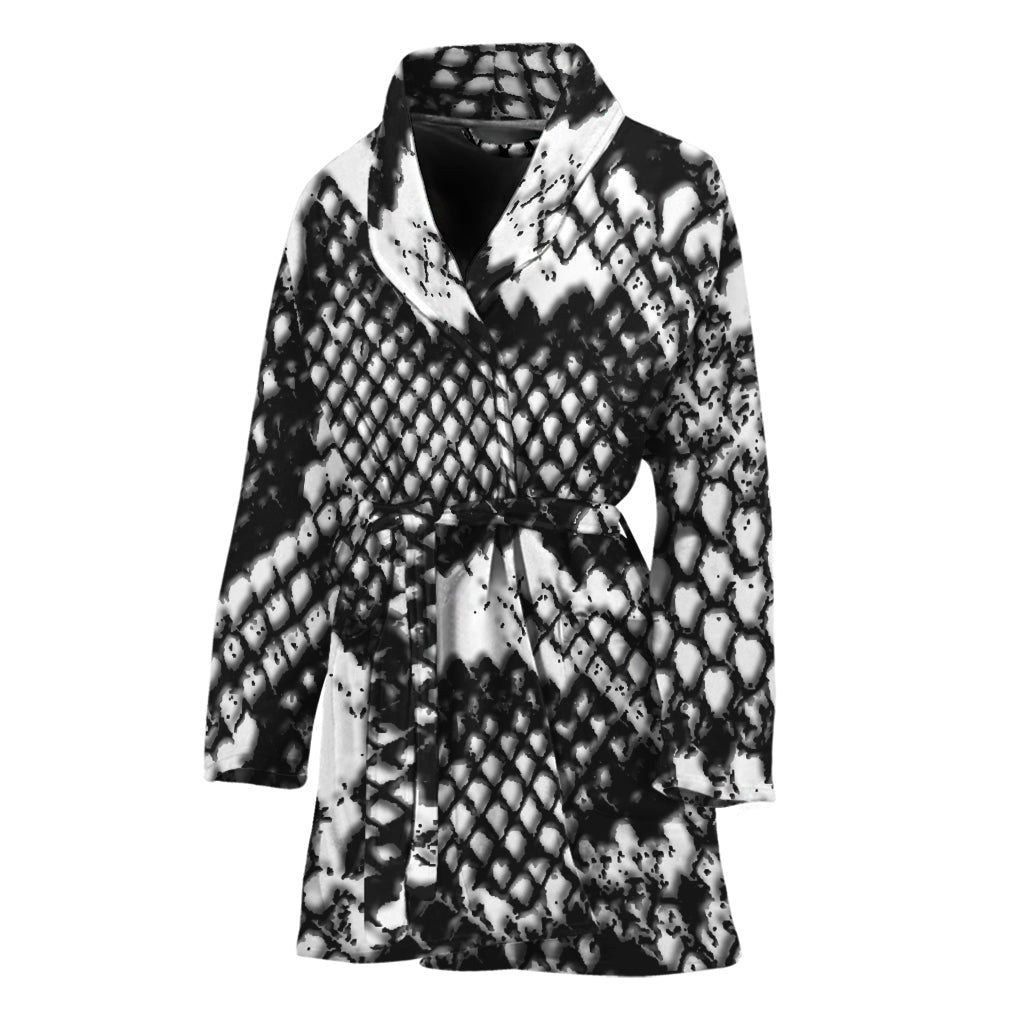 Black And White Snakeskin Print Women's Bathrobe